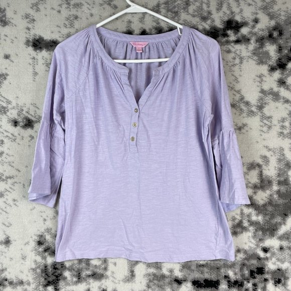 Lilly Pulitzer Tops - Lilly Pulitzer Blouse Women's Size Small Purple Flare Sleeve V-Neck Comfort